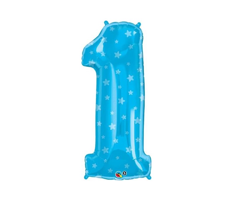 Numero 1 Celeste con decoro Stelle 86cm